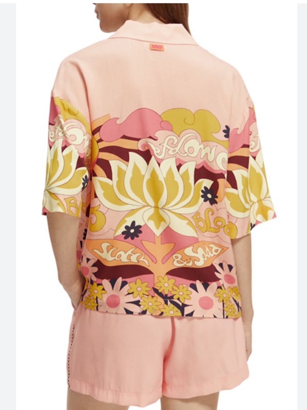 Scotch & Soda Blush Peach Placed Print Camp Shirt & Shorts Set - XS - Picture 2 of 9